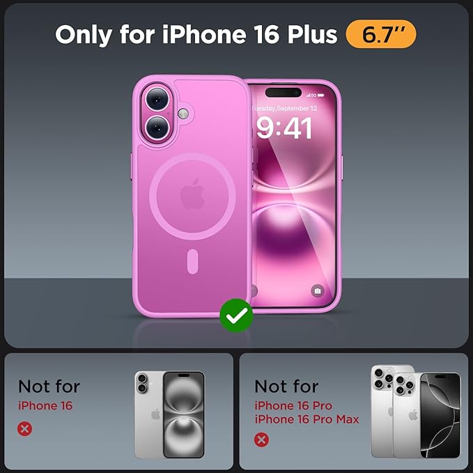 Miracase Magnetic Series for iPhone 16 Plus Case [Compatible with MagSafe] [with 2X Screen Protectors] Military-Grade Protection, Anti-Fingerprint, Slim Phone Case for 16 Plus 6.7 inch - Light Purple