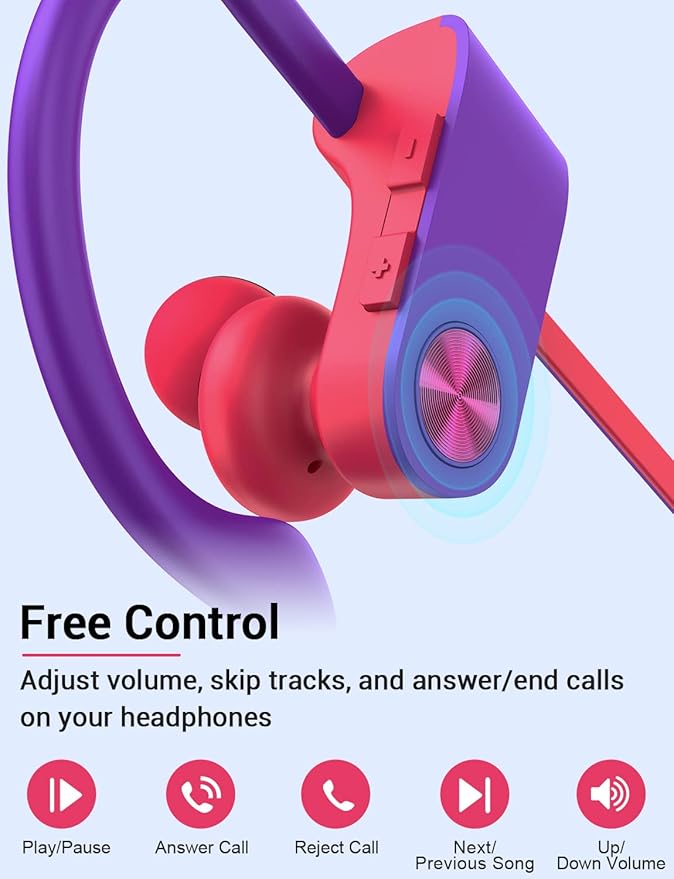 Stiive Bluetooth Headphones, 5.3 Wireless Sports Earbuds IPX7 Waterproof with Mic, Stereo Sweatproof in-Ear Earphones, Noise Cancelling Headsets for Gym Running Workout, 16 Hours Playtime - RedPurple