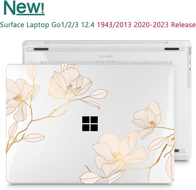 Tuiklol Case for 12.4 Inch Microsoft Surface Laptop Go 3/2 / 1 2023-2020 Releases, Plastic Hard Shell Case with Screen Protector and Keyborad Cover +Dust Plugs Model 2013/1943,Luxury Floral