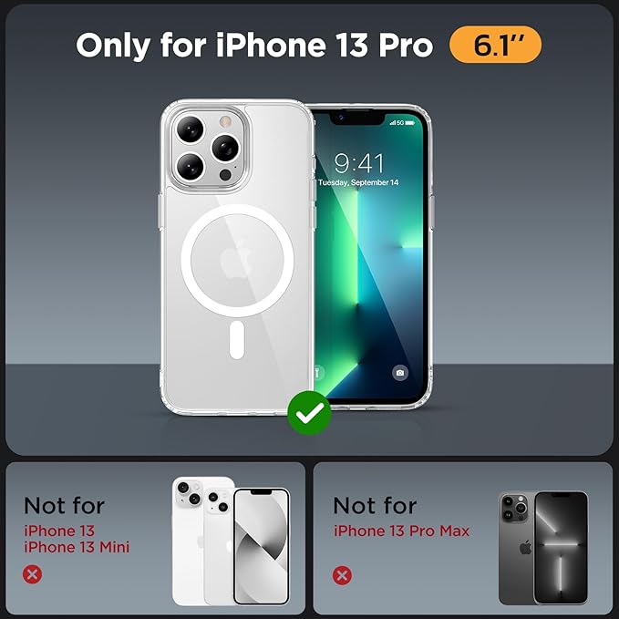 Miracase Magnetic for iPhone 13 Pro Case 6.1 inch (Compatible with MagSafe)（with 2X Screen Protectors） Military-Grade Protection, Anti-Fingerprint Translucent Matte Phone Case Cover, Clear