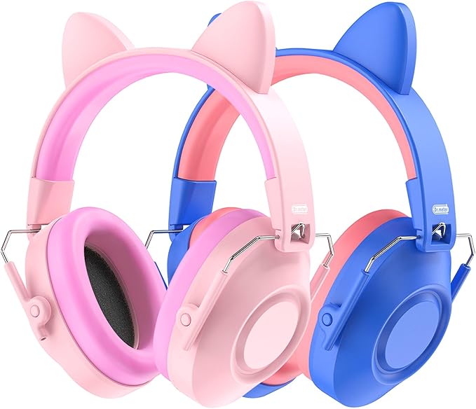 Dr.meter Noise Cancelling Headphones for Kids, SNR 32dB Kids Hearing Protection Earmuffs for Noise Reduction, Head Band Adjustable Ear Muffs for Autism Sensory, Outdoor Activity 2Pack Pink+Blue
