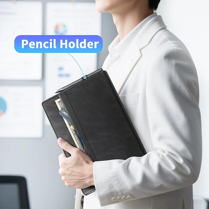 Case for Surface Pro 11/10/9/8, 13 Inch PU Leather Protective Cover with Honeycomb Cooling, Multi-Angle Stand, Stylus Holder, Front Pocket & Hand Strap, Durable Business for Tablet (Black)