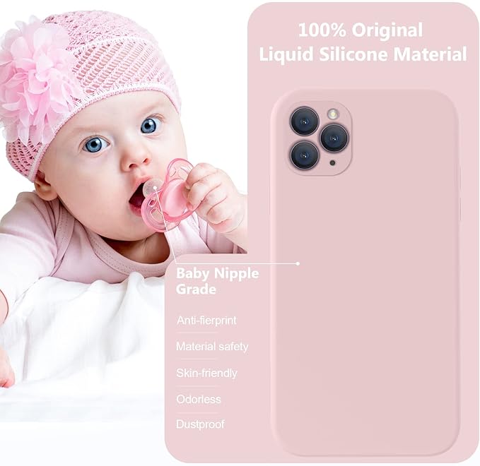 Vooii Compatible with iPhone 11 Pro Max Case, Upgraded Liquid Silicone with [Flat Edges] [Camera Protection] [Soft Anti-Scratch Microfiber Lining] Phone Case for iPhone 11 Pro Max - Sand Pink