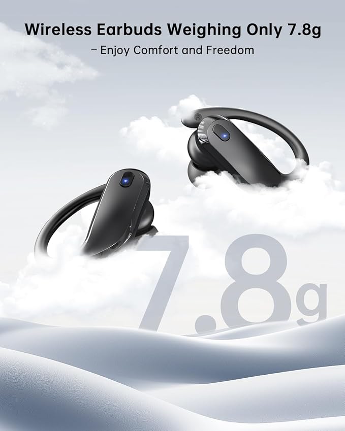 NDO Wireless Earbuds Bluetooth 5.3 Headphones Sport,IPX7 Waterproof Sports Earphones with Earhooks,48H Playtime,Lightweight 7.8g,Fast Charging Case,Noise Cancelling Mic for Running Gym Workout-Black