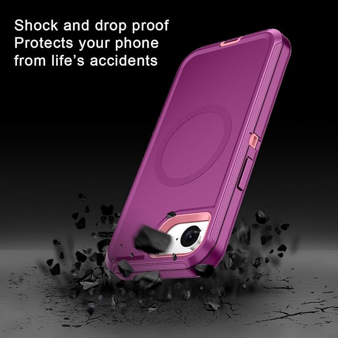 for iPhone 16e Case [Compatible with MagSafe] Shockproof 3-Layer Full Body Protection [Without Screen Protector] Rugged Heavy Duty Cover Case for Apple iPhone 16e 6.1" 2025,Purple/Pink
