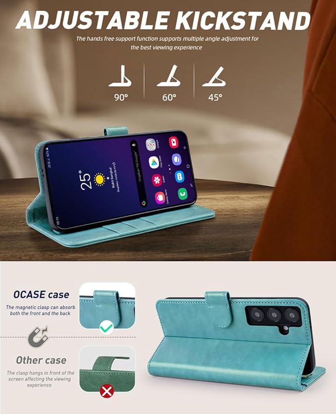 OCASE Compatible with Galaxy S24 5G Wallet Case, PU Leather Flip Folio Case with Card Holders RFID Blocking Kickstand [Shockproof TPU Inner Shell] Phone Cover (2024), Mint Green