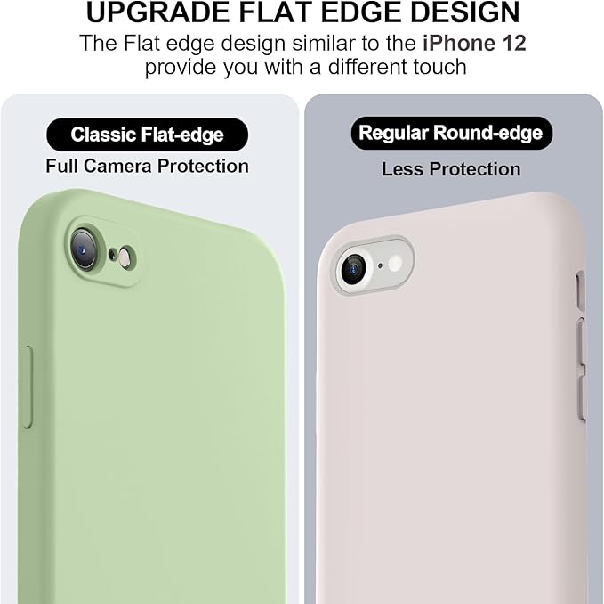 Vooii for iPhone SE Case 2022/3rd/2020,iPhone 8/7 Case, Upgraded Liquid Silicone with [Flat Edges] [Camera Protection] [Soft Anti-Scratch Microfiber Lining] Phone Case for iPhone SE - Matcha