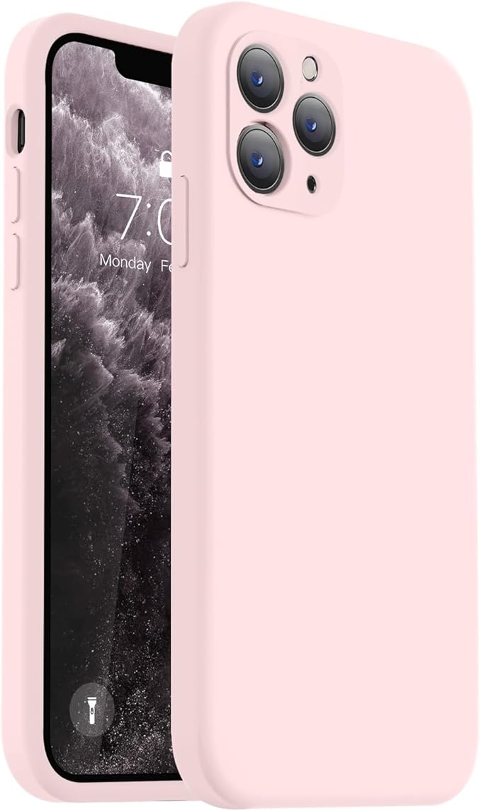 Vooii Compatible with iPhone 11 Pro Max Case, Upgraded Liquid Silicone with [Flat Edges] [Camera Protection] [Soft Anti-Scratch Microfiber Lining] Phone Case for iPhone 11 Pro Max - Chalk Pink