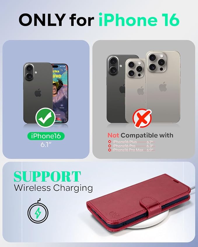 OCASE Compatible with iPhone 16 Wallet Case, PU Leather Flip Folio Case with Card Holders RFID Blocking Kickstand [Shockproof TPU Inner Shell] Phone Cover 6.1 Inch 2024, Red