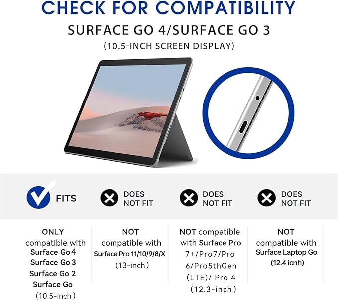 Omnpak Protective Case for Surface Go 4 2023/Go 3 2021/Go 2 2020/Go 2018 with Stylus Holder, Multiple Angle Slim Lightweight Cover, Compatible with Type Cover Keyboard（Keyboard Not Included）