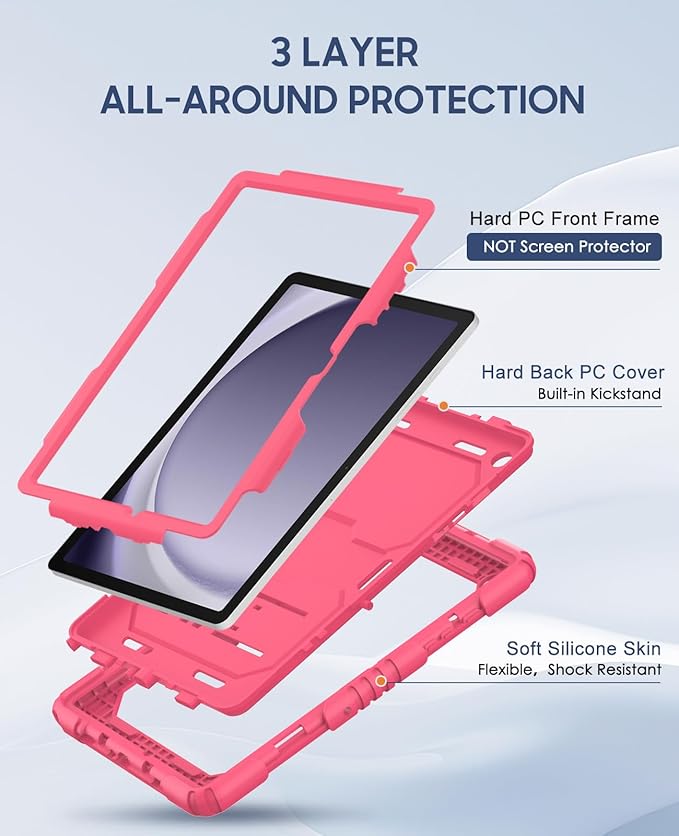 OKP Case for New Samsung Galaxy Tab A9+/ A9 Plus 11 Inch 2023 (SM-X210/X216/X218), Heavy Duty Shockproof Rugged 11" Galaxy A9+ Tablet Protective Cover with Kickstand for Kids Boys Girls, Pink