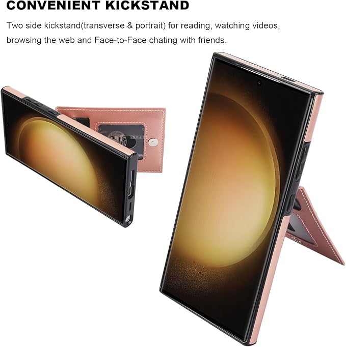 KIHUWEY for Samsung Galaxy S24 Ultra Case Wallet with Credit Card Holder, Flip Premium Leather Magnetic Clasp Kickstand Heavy Duty Protective Cover for Samsung Galaxy S24 Ultra 6.8" (Rose Gold)