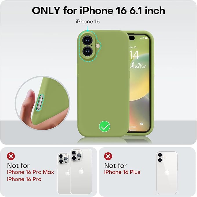 Vooii Compatible with iPhone 16 Case, Liquid Silicone Upgrade [Camera Protection] [Soft Anti-Scratch Microfiber Lining] Shockproof Phone Case for iPhone 16 6.1 inch - Cedar Green