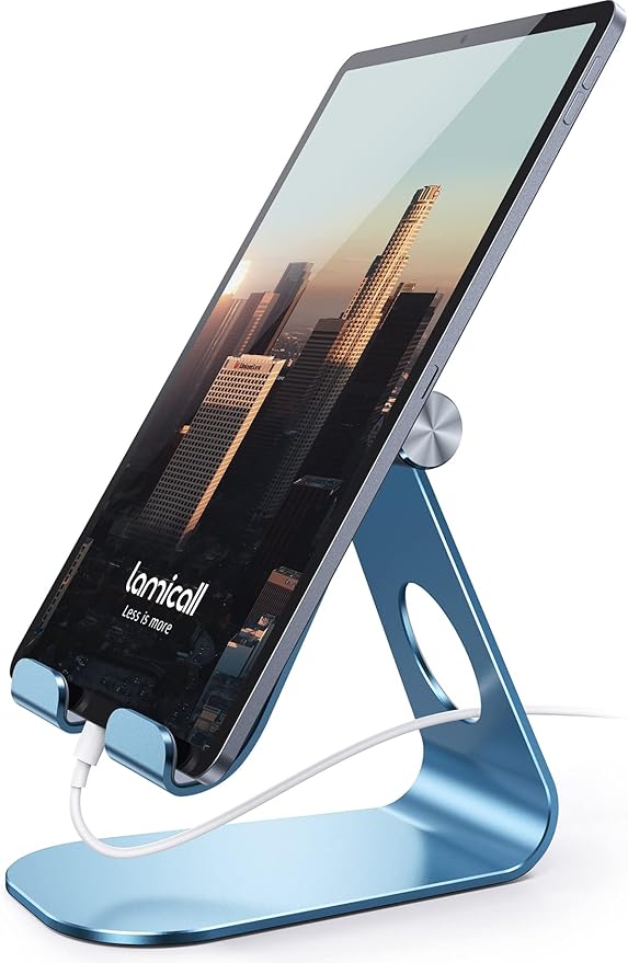 Lamicall Tablet Stand, Adjustable Tablet Holder - Desktop Stand Dock Holder Compatible with 4-13" Tablets Such as iPad Pro 11, 9.7, 10.5, 12.9 Air Mini, Kindle, Tab, iPhone Air 17 Pro Max, Blue