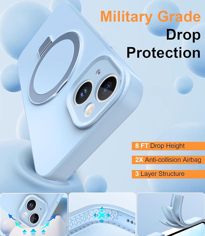 ZHK Liquid Silicone Designed for iPhone 14 Plus Case with Magnet Stand, [Precise Camera Lens Protection][Mil-Grade Drop Shockproof][Soft Anti-Scratch Microfiber Lining] Slim Fit Cover,Baby Blue