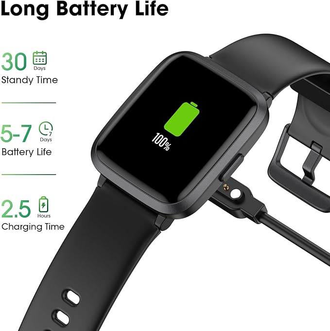 Fitness Tracker, Fitness Watch with Blood Oxygen, Blood Pressure & Heart Rate Monitor, Steps Calories Counter, Sleep Monitor, Pedometer 50 Meters Waterproof, Smart Watch for Android iPhones