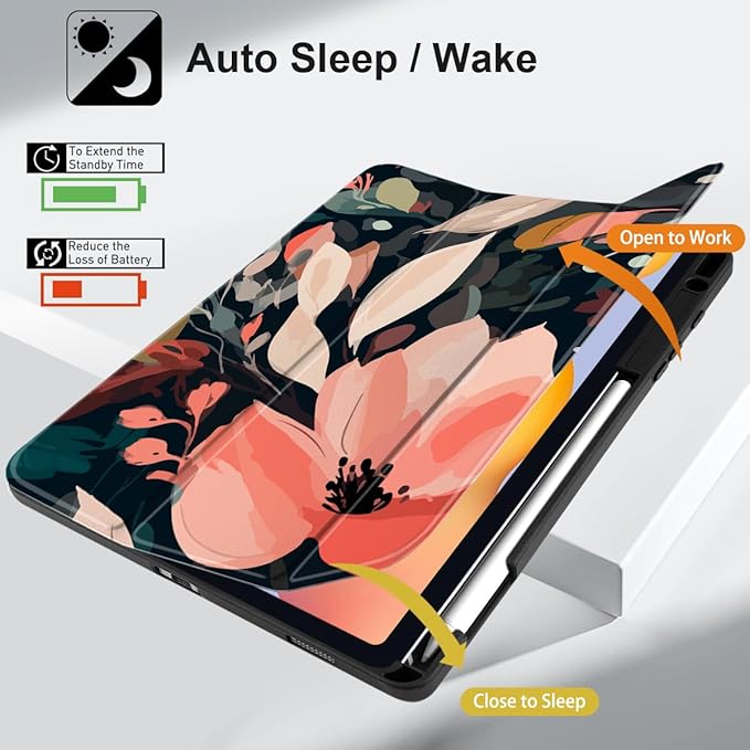 DONGKE Case for Samsung Galaxy Tab S6 Lite 10.4 Inch 2024/2022/2020, Trifold Stand + S Pen Holder + Auto Wake/Sleep + Soft TPU Protective Stand Back Cover, Painted Florals