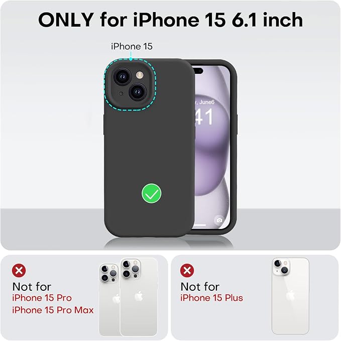 Vooii Compatible with iPhone 15 Case, Upgrade Defender Liquid Silicone, [Enhanced Camera Protection] [Soft Anti-Scratch Microfiber Lining] Shockproof Phone Case for iPhone 15 6.1 inch - Black