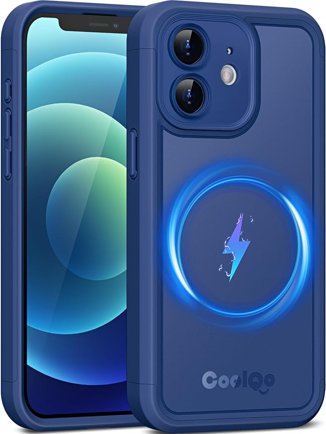 COOLQO Magnetic for iPhone 12 Case, Compatible with MagSafe, Dual Layer Design Military Grade Protection, Translucent Matte Scratch-Resistant Back Protective Shockproof Phone Case, Blue