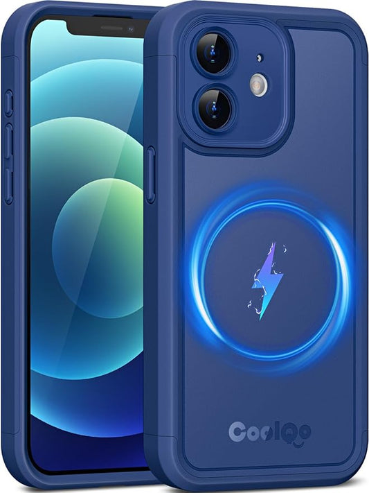 COOLQO Magnetic for iPhone 12 Case, Compatible with MagSafe, Dual Layer Design Military Grade Protection, Translucent Matte Scratch-Resistant Back Protective Shockproof Phone Case, Blue