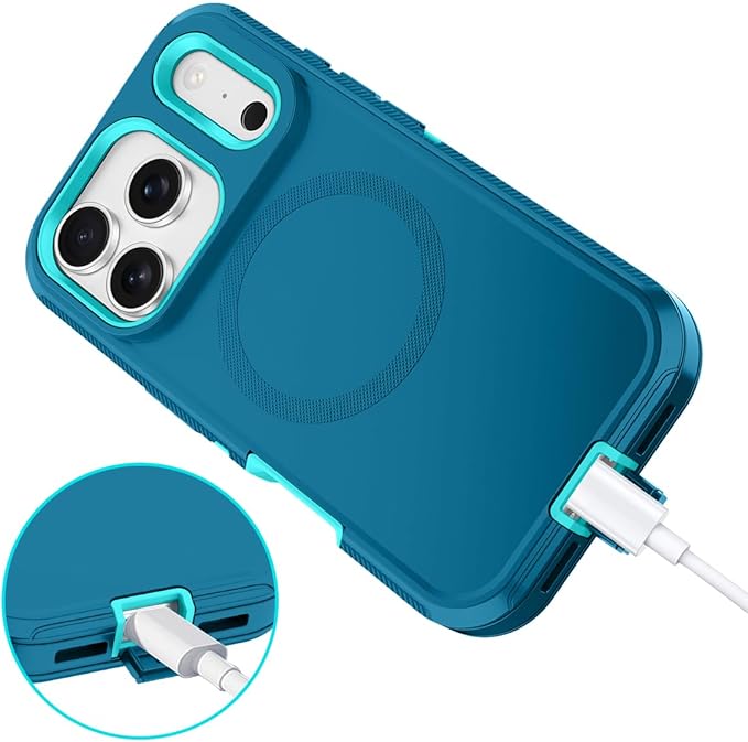 for iPhone 17 Pro Max Case [Compatible with MagSafe] Shockproof 3-Layer Full Body Protection [Without Screen Protector] Rugged Heavy Duty Cover Case for Apple iPhone 17 Pro Max,Turquoise