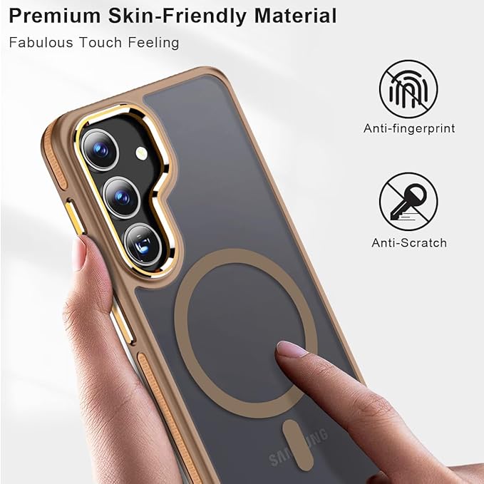 Case for Samsung Galaxy S24 Plus, Compatible with Magsafe, Matte S24 Plus Phone Case [Enhanced Non-Slip Technology] [Drop Protection], Semi-Transparent Cover for Samsung S24+ (Brown)