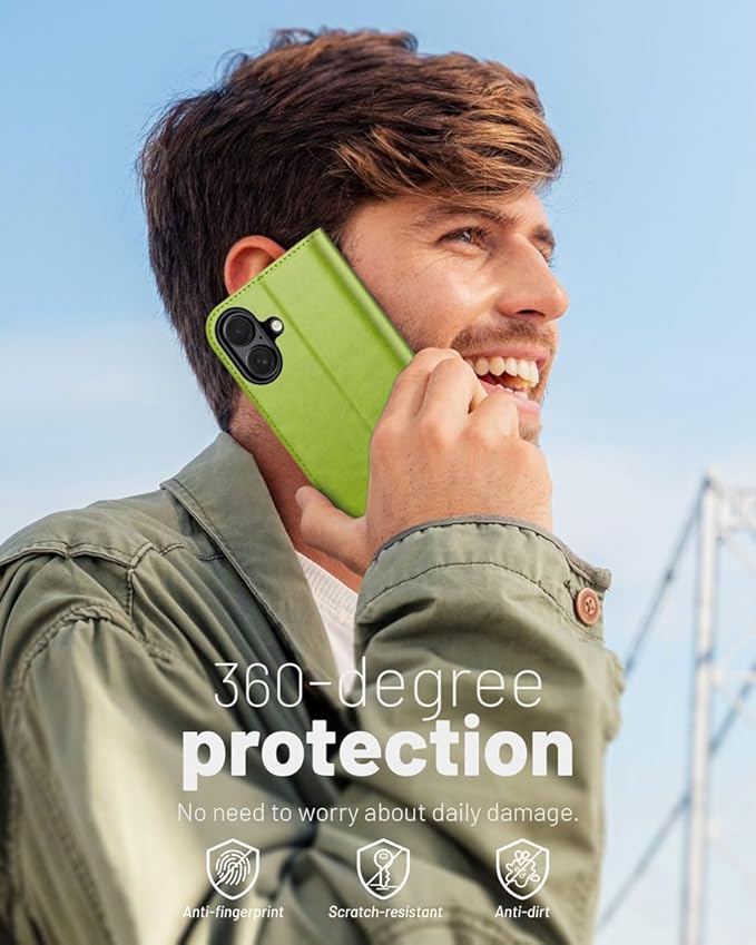 OCASE Compatible with iPhone 16 Wallet Case, PU Leather Flip Folio Case with Card Holders RFID Blocking Kickstand [Shockproof TPU Inner Shell] Phone Cover 6.1 Inch 2024, Green Avocado