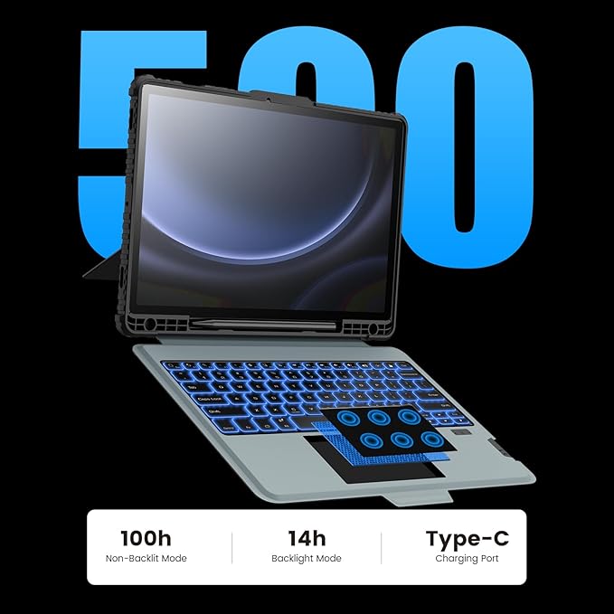 Nillkin for Samsung Galaxy Tab S9+ Plus Detachable Keyboard Case with 7 Backlit, Kickstand, Trackpad, S Pen Holder, for Samsung Tablet S10 Plus Keyboard (for Galaxy Tab S9 FE Plus - 12.4 inch)