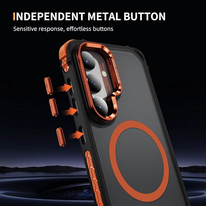 Magnetic for Samsung Galaxy S25 Plus Case/S24 Plus Case Orange Fit for MagSafe Military-Grade Shockproof Protection Adjustable Kickstand Slim Matte Anti-Fingerprint Cover Men Women