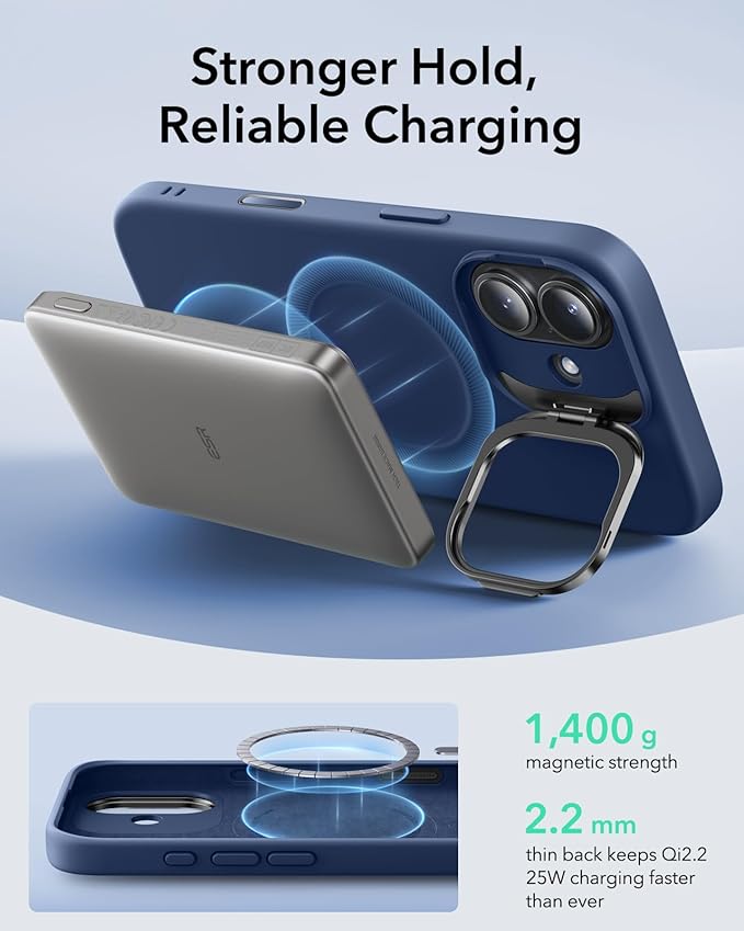 ESR Silicone Case for iPhone 17, Built-in Camera Stash Stand Compatible with MagSafe, Military-Grade Drop Protection Magnetic Phone Case for iPhone 17, Cloud Series, Navy Blue