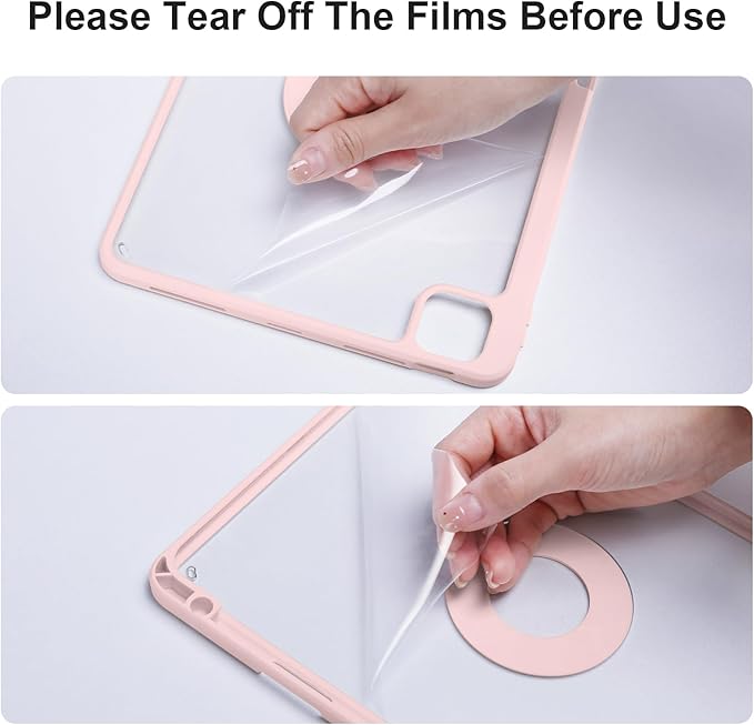 Case for iPad Air 13 Inch M3/M2 2025/2024, iPad Pro 12.9 Inch 6th/5th Generation 2022/2021 with Pencil Holder,Vertical Stand,Detachable Magnetic Trifold Stand Case,Auto Wake/Sleep,Ice Blue+Pink