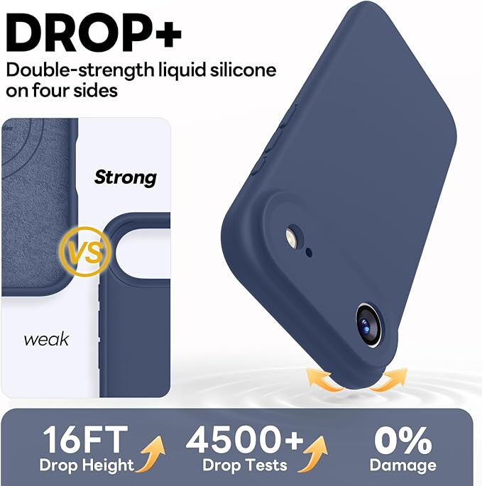 Vooii Magnetic Compatible with iPhone Air Case (Compatible with Magsafe) (Upgraded Camera Protection) Liquid Silicone Shockproof Full Body Protective Phone Cover for Women Men, Navy Blue, 6.5"
