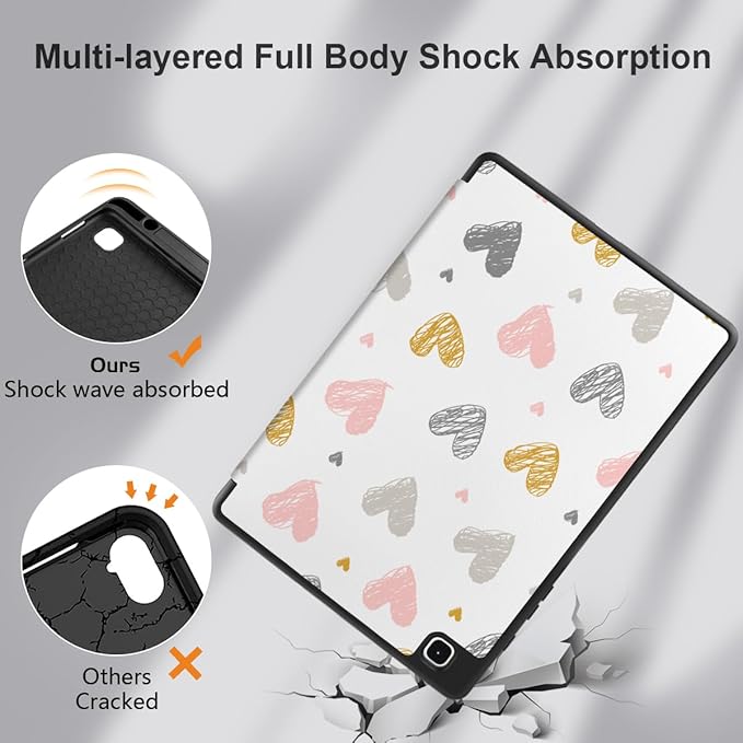 DONGKE Case for Samsung Galaxy Tab S6 Lite 10.4 Inch 2024/2022/2020, Trifold Stand + S Pen Holder + Auto Wake/Sleep + Soft TPU Protective Stand Back Cover, Cute Hearts