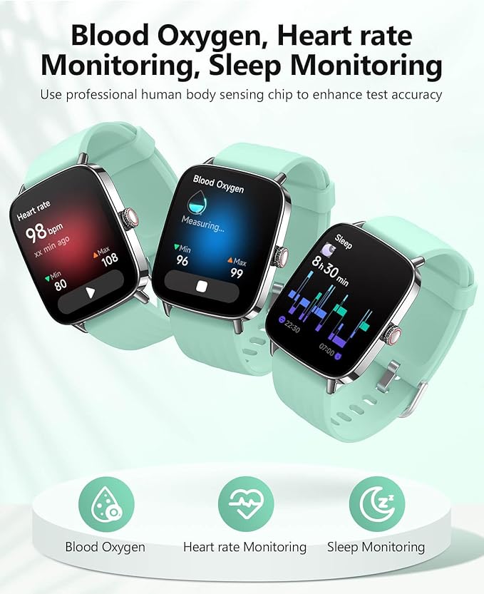 2025 Smart Watches for Men Women, 1.85" AI Voice Smartwatch, 24/7 Heart Rate Monitor, Stress/SpO2/Sleep Tracker, IP68 Waterproof, Weather, 100+ Sports Fitness Tracker for Android iOS Green