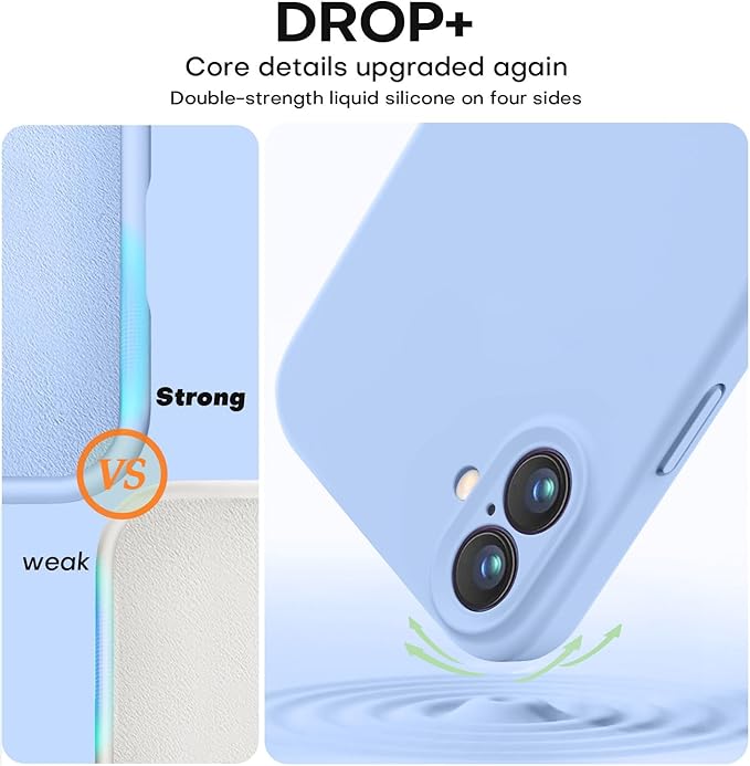 Vooii Compatible with iPhone 16 Case, Liquid Silicone Upgrade [Camera Protection] [Soft Anti-Scratch Microfiber Lining] Shockproof Phone Case for iPhone 16 6.1 inch - Light Blue