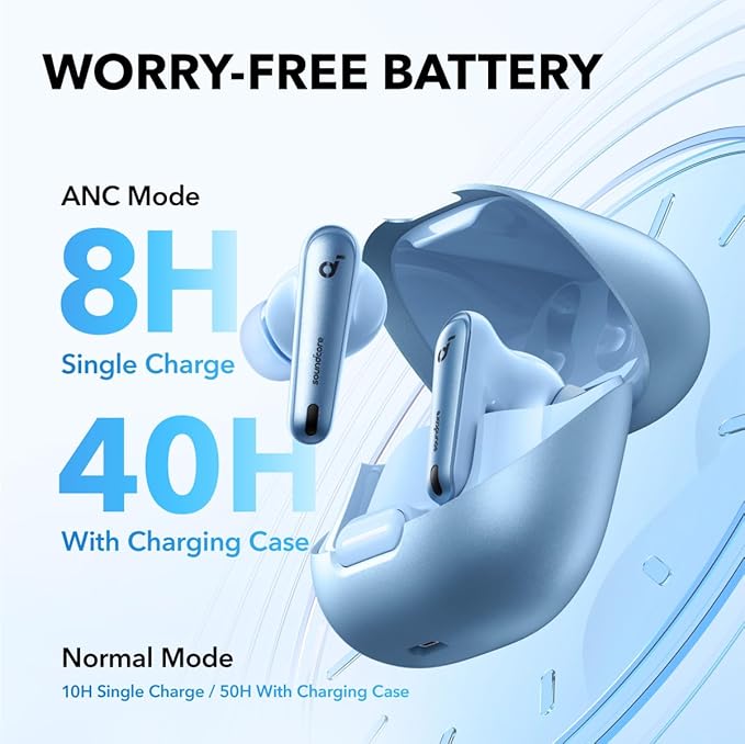 soundcore by Anker Liberty 4 NC Wireless Noise Cancelling Earbuds, 98.5% Noise Reduction, Adaptive Noise Cancelling to Ears and Environment, Hi-Res Sound, 50H Battery, Wireless Charging, Bluetooth 5.3