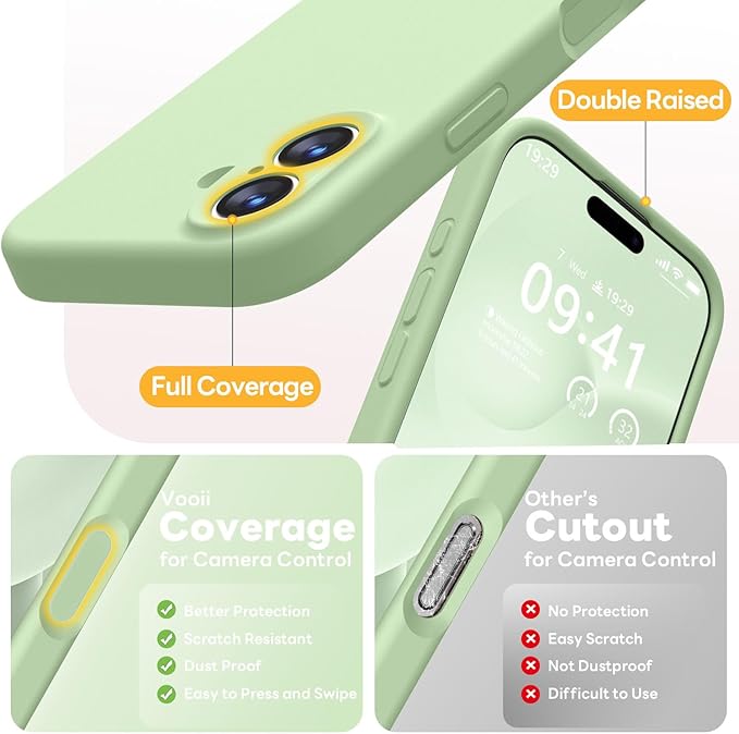 Vooii Magnetic Compatible with iPhone 17 Case (Compatible with Magsafe) (Upgraded Camera Protection) Liquid Silicone Shockproof Full Body Protective Phone Cover for Women Men, Matcha, 6.3"