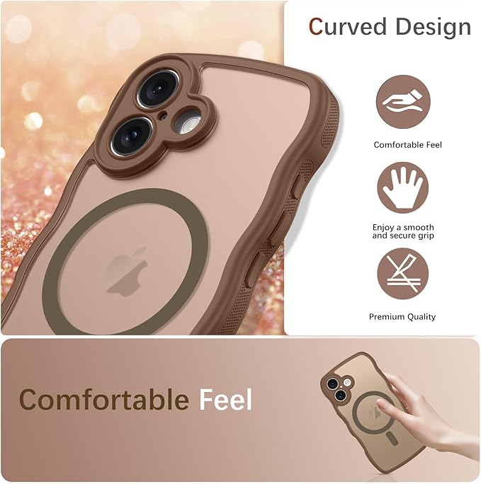 BENTOBEN for iPhone 16 Case Cute, Curly Wave iPhone16 Phone Case [Compatible with MagSafe], [Full Camera Protection] Slim Shockproof Translucent Matte 16 Magnetic Cover for Women Boys, Desert Titanium