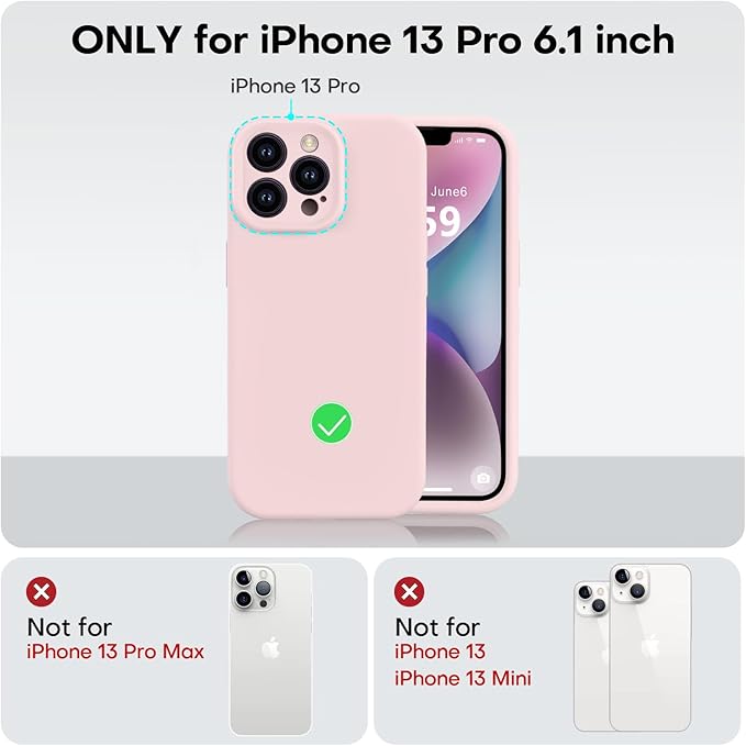 Vooii Compatible with iPhone 13 Pro Case, Liquid Silicone Upgrade [Camera Protection] [Soft Anti-Scratch Microfiber Lining] Shockproof Phone Case for iPhone 13 Pro 6.1 inch - Chalk Pink