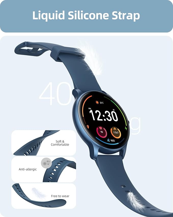 Parsonver Smart Watch for Women Men (Answer/Make Calls) Compatible with iPhone/Android Phones, Fitness Tracker with 100+ Sports Modes IP68 Waterproof, Heart Rate/Blood Oxygen/Sleep/Steps Monitor, Blue