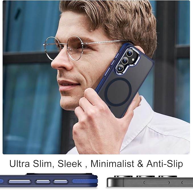 Magnetic Designed for Samsung Galaxy S24 Case 6.2" Compatible with MagSafe, Anti-Slip Edge Military Grade Drop Tested Hard Back Protective Translucent Case for Samsung S24 Case (Darkblue)