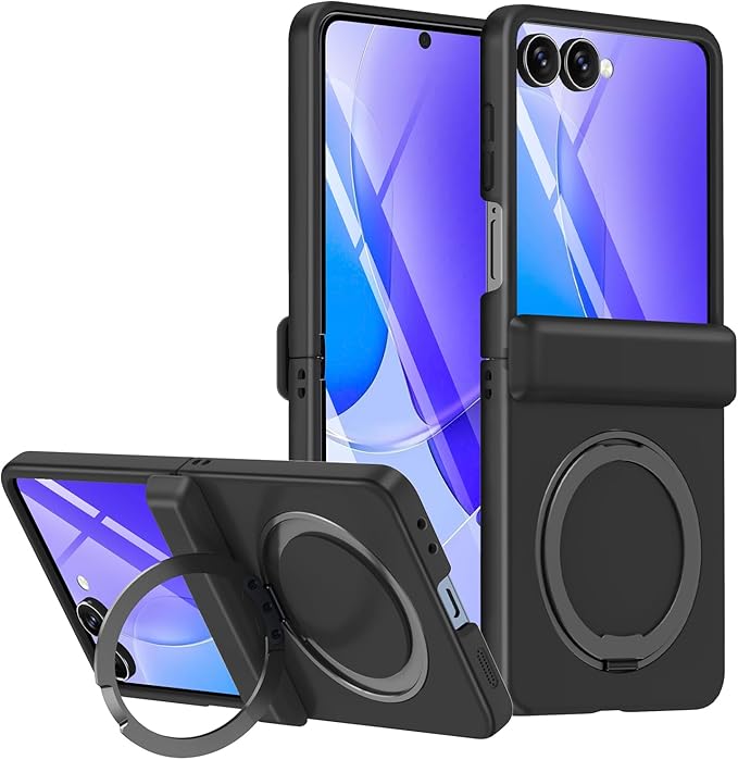 Case for Samsung Galaxy Z Flip 7 with Hinge Protection, Compatible with Magsafe, Built-in Kickstand, Shockproof Rugged Slim Phone Case for Galaxy Z Flip 7 2025 (Black)