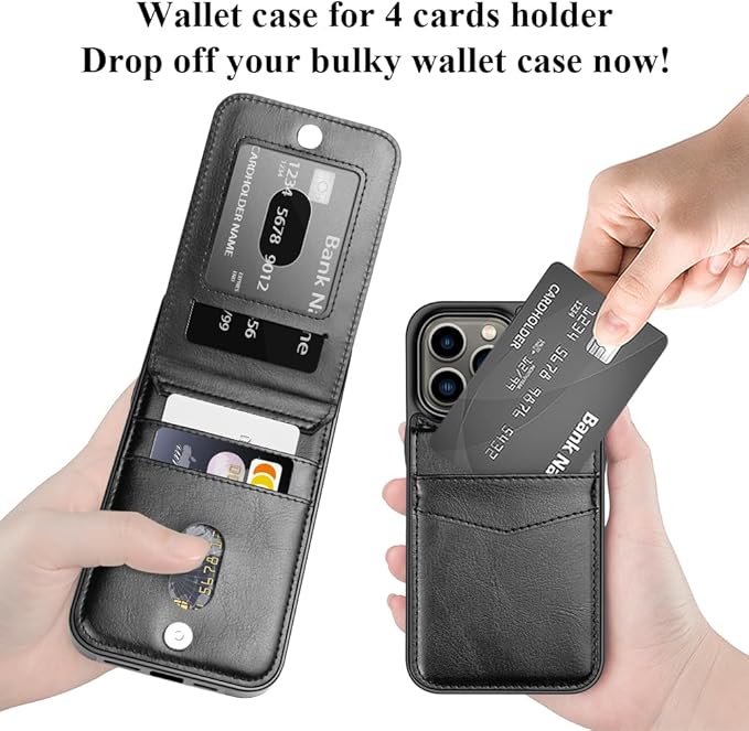 MMHUO for iPhone 14 Pro Case with Card Holder,Premium Leather Magnetic Clasp Flip Case for iPhone 14 Pro Wallet Case for Men Women,Protective Case Phone Case for iPhone 14 Pro,Black