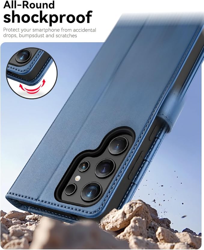 OCASE Compatible with Galaxy S25 Ultra Wallet Case, PU Leather Flip Folio Case with Card Holders RFID Blocking Kickstand [Shockproof TPU Inner Shell] Protective Phone Cover 2025, Light Blue