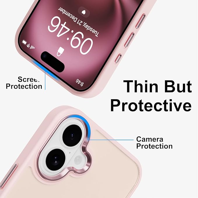 ZIYE Baby Pink Case for iPhone 16 Plus Case with Stand [Compatible with MagSafe] Slim Heavy Duty Protection Military Grade Shockproof Magnetic Cover with 360 Rotatable Ring Kickstand for Women Men