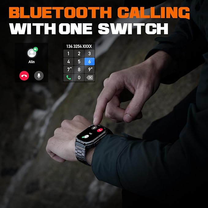 Smart Watch,100M Waterproof Rugged Military Smartwatch with Bluetooth Call(Answer/Dial Calls) 2-inch Utral Large HD Display 70 Days Extra Long Battery Life,100+ Sports Modes Fitness Tracker