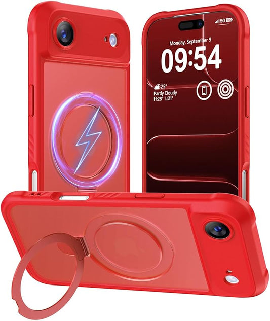 MOCCA Compatible with iPhone Air Case with Magnetic Invisible Stand [Full Camera Protection] [Compatible with Magsafe] Military Drop Shockproof Translucent Matte Phone Case Cover 6.5",Red