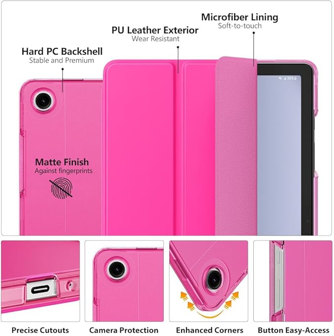 MoKo Case for Galaxy Tab A9+/A9 Plus 11 inch 2023, Slim Stand Protective Smart Cover with Hard PC Translucent Back Shell for Tab A9 Plus Tablet (SM-X210/X216/X218), Auto Wake/Sleep, Pitaya Red