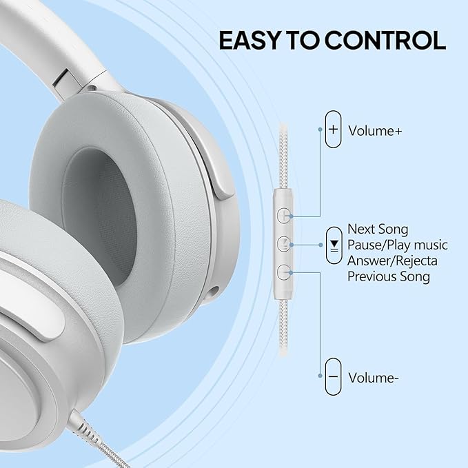 Wired Over-Ear Headphones with USB C Connector, Hi-Fi Stereo Sound, Noise-Isolating Ear Cups, Comfortable Fit for USB C Devices (with Bag, Silver)
