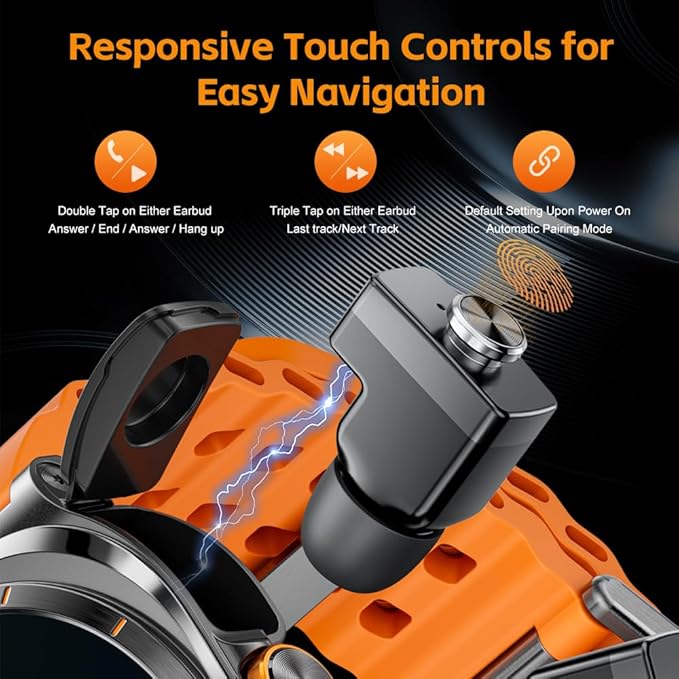 Smart Watch with Earbuds Inside，Answer Calls and Listen to Music， Fitness Tracking Watch, More Than 100 Sports Modes to Choose from, Breathable Double Strap,DIY Watch Faces for Men Dad Husband